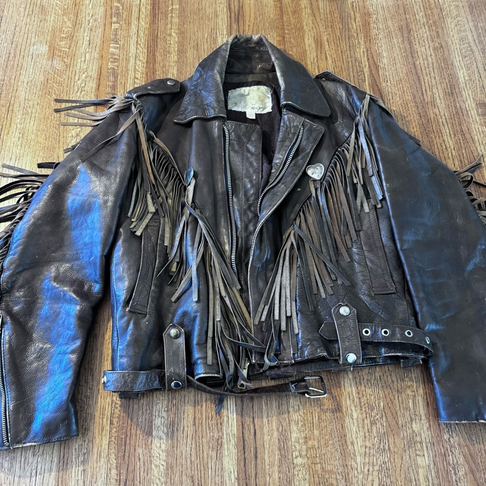 Rare Vintage Women’s (Fureal) Biker Style Fringe Dark Brown Leather Sz 40 - Picture 11 of 16